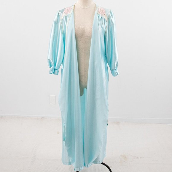 Vintage 70s OS Disco Shiny Robe Dress Blue AS-IS - Picture 9 of 14